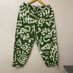 Haute Hippie Linen Blend Printed Jogger Pants S Boho Resort, stretch waist